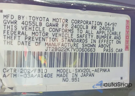 1997 Toyota Camry Le from USA, damaged, VIN JT2BG22K7V0060663